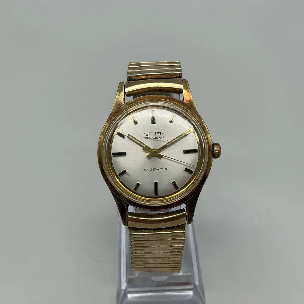 Vintage Gruen Precision Mens Watch 33mm Gold Tone Stretch Manual Wind